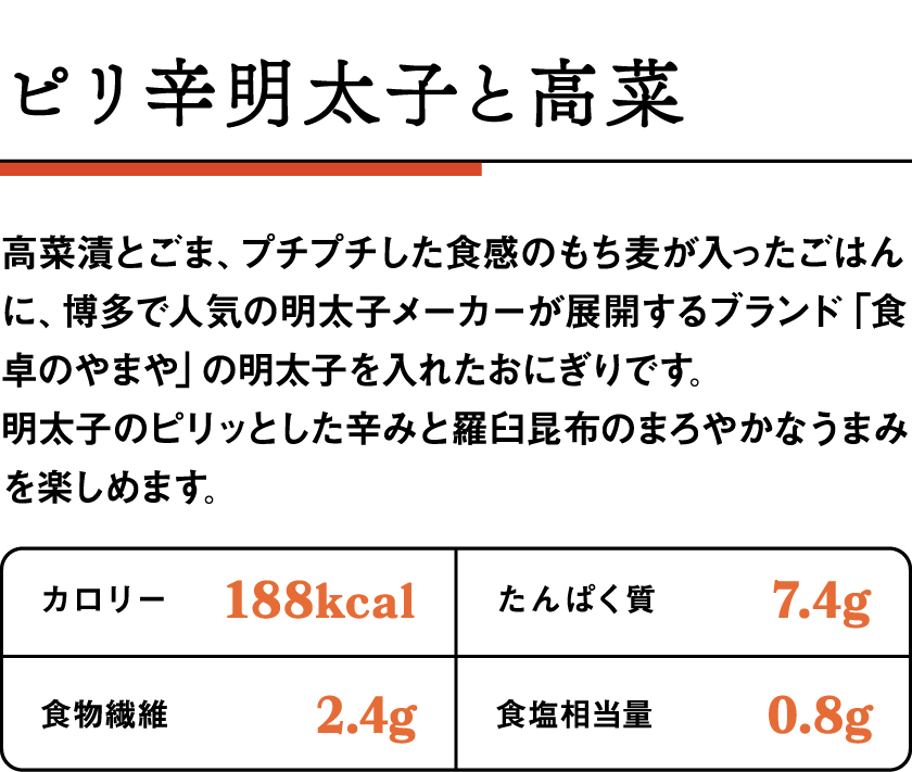 おにぎり ピリ辛明太子と高菜